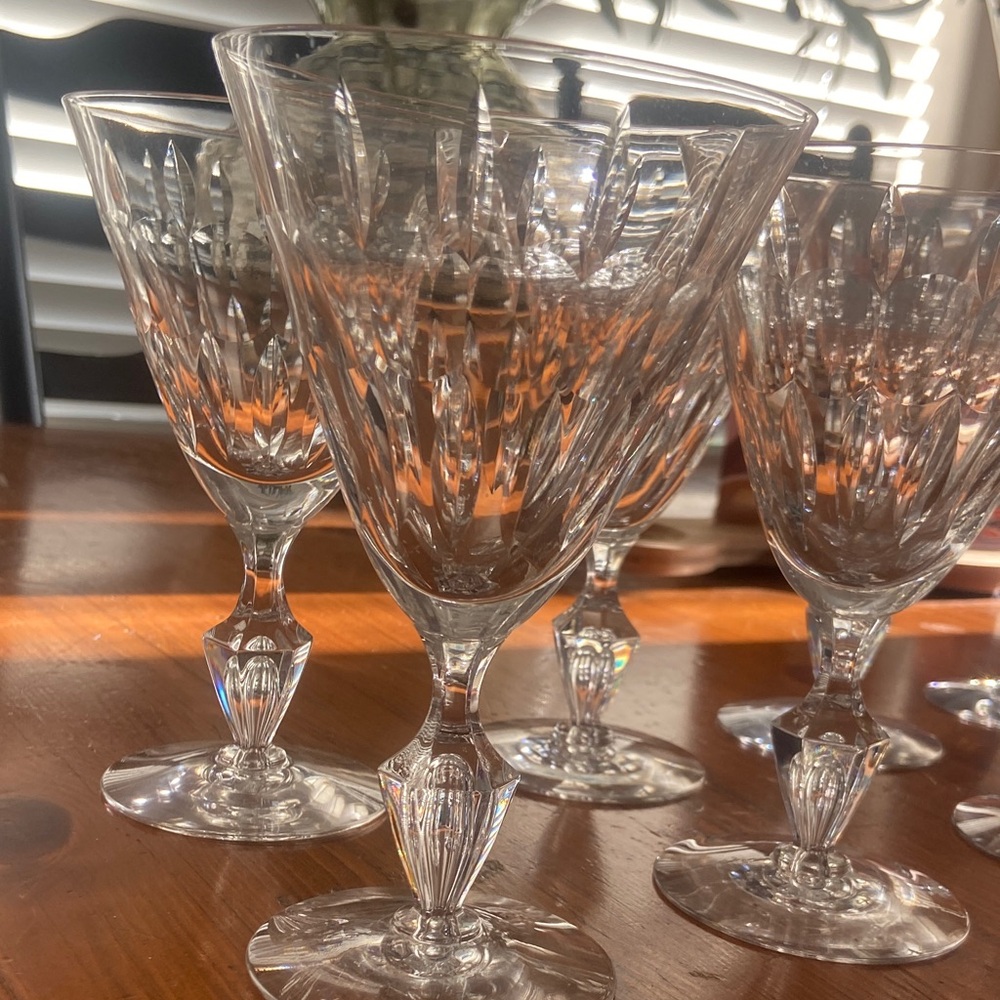 Clear Crystal Cut Water Goblets - Elegant Stemware (Set)